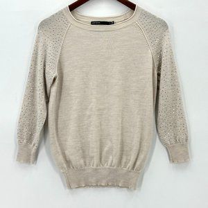 Karen Millen Womens Sweater Pullover Studded Round Neck Wool Blend Cream 2